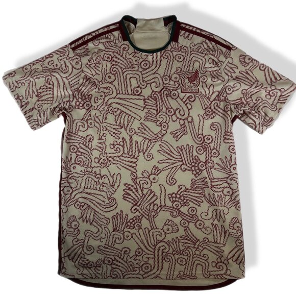 Mexico Soccer Team 2XL Jersey Beige & Red Aztec Pattern Short Sleeve - Picture 1 of 5